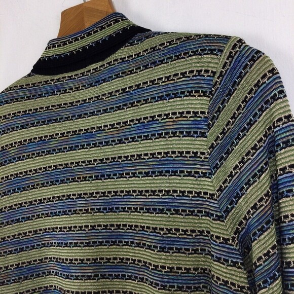 Exclusively Misook Metallic Striped Collared Button Down Knit Cardigan Sweater L - Picture 7 of 11